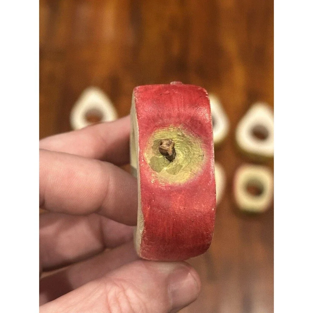 Set of (8) Vintage CRATE & BARREL Wooden Apples & Pears Napkin Rings
